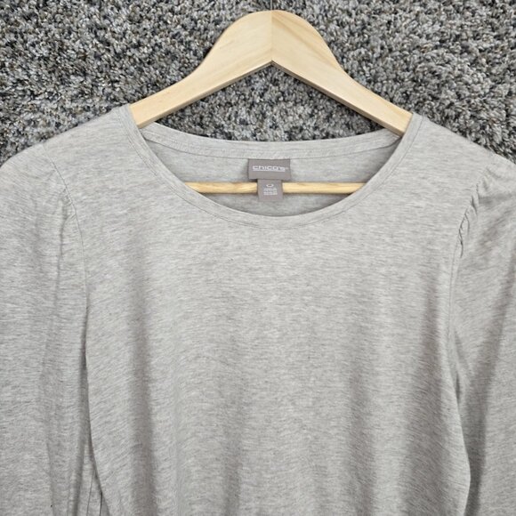 Chicos Top Womens 0 US Small Beige Scoop Neck‎ Long Sleeve Heathered Tee Casual - Picture 4 of 7